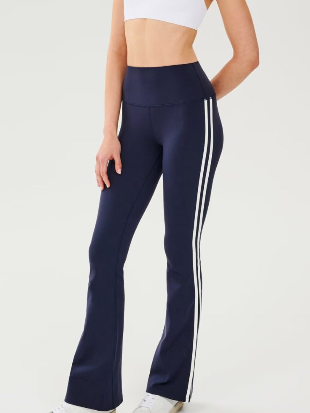 Splits59 Raquel High Waist Flared Legging Double Side Stripe Navy White 32" M